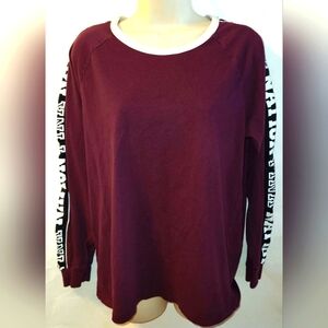 Victoria Secert PINK Nation Maroon Long Sleeve Crew Neck Shirt White Lettering